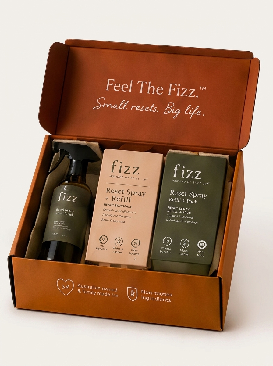 Open Fizz Kitchen Reset Bundle box with spray bottle, dishwasher tablets and cleaning products