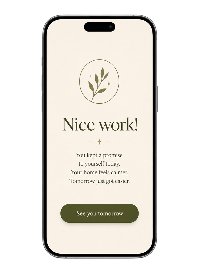 Phone showing Nice work! You kept a promise to yourself today.