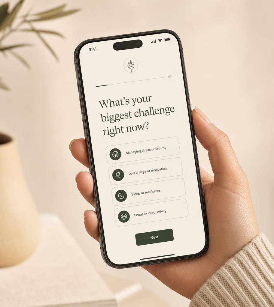 Hand holding a smartphone showing the Fizz Reset Style quiz